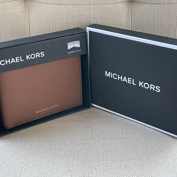 Michael Kors Men Wallet Brown Leather Slim Billfold Cardholder Purse $98 - Picture 1 of 12